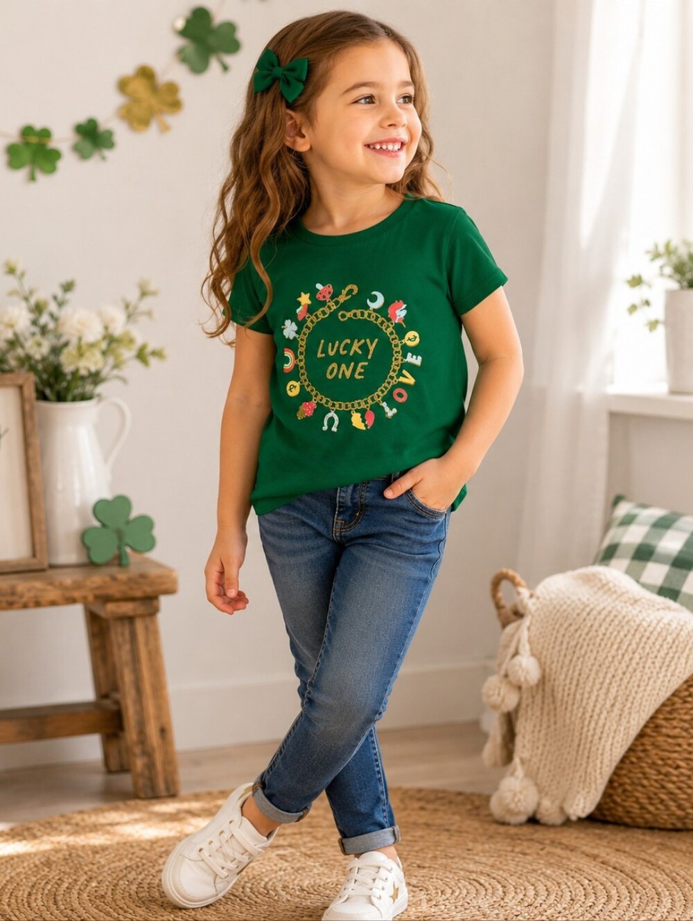 Carter's Vibrant Green Tee with Lucky One Graphic